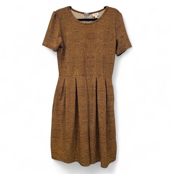 NWOT LulaRoe Amelia A-line Brown Orange Knit Pleated Dress Pockets Zip Sz XL - Picture 1 of 7